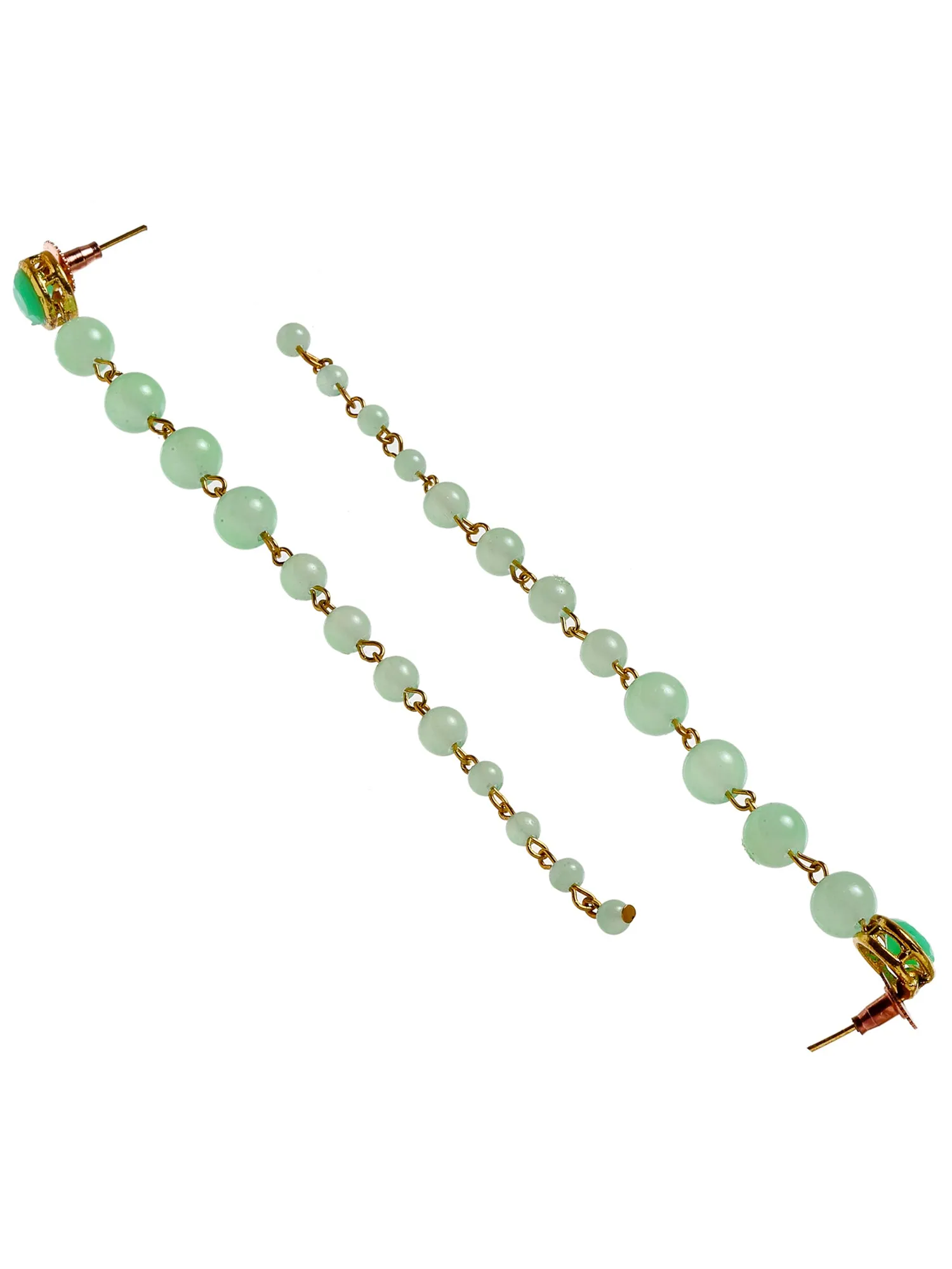 Light Green Beads Long Dangler Earrings
