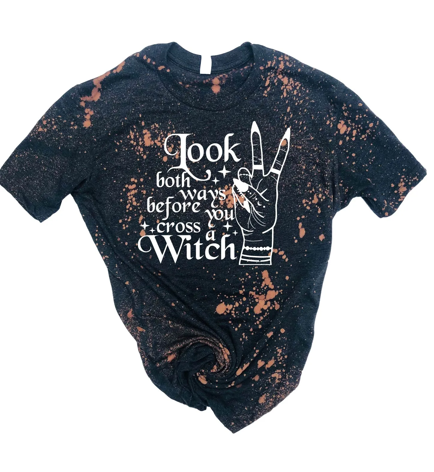 Look Both Ways Before You Cross A Witch Shirt | Halloween Bleached Tee | Unisex Crew