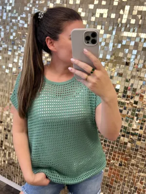 Loose Fit Boxy Crochet Top - Olive by Sew In Love