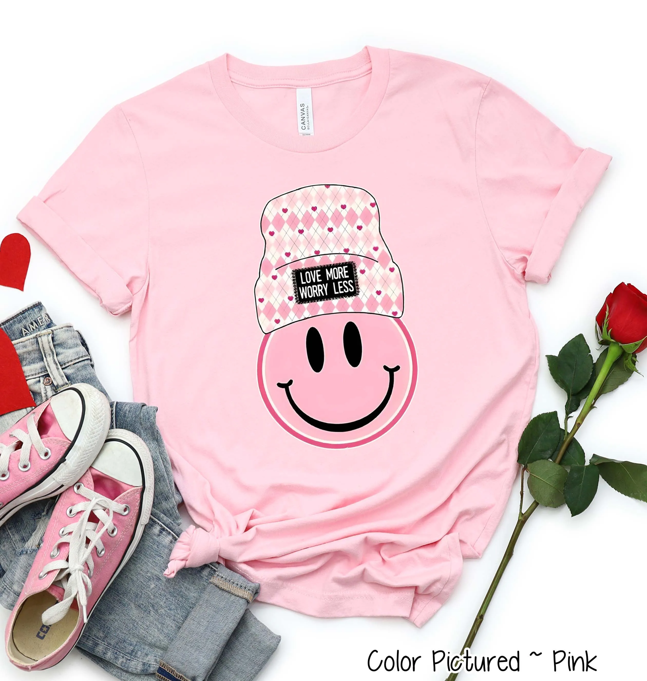 Love More Worry Less Preppy Valentine Tee or Sweatshirt