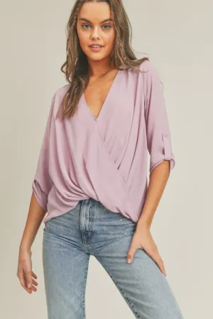 Lush Clothing Tab Sleeve Surplice Top