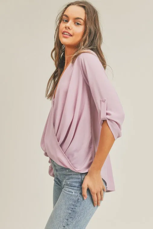 Lush Clothing Tab Sleeve Surplice Top