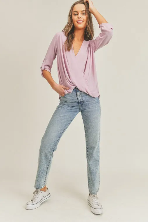 Lush Clothing Tab Sleeve Surplice Top