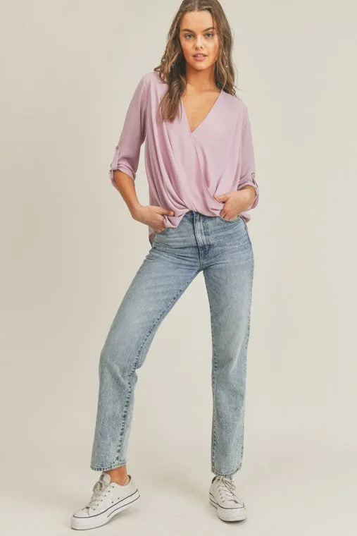 Lush Clothing Tab Sleeve Surplice Top