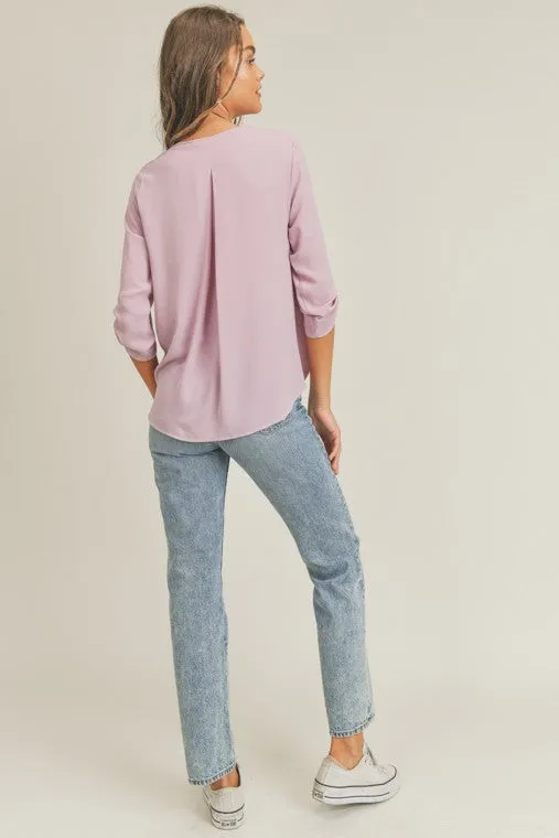 Lush Clothing Tab Sleeve Surplice Top