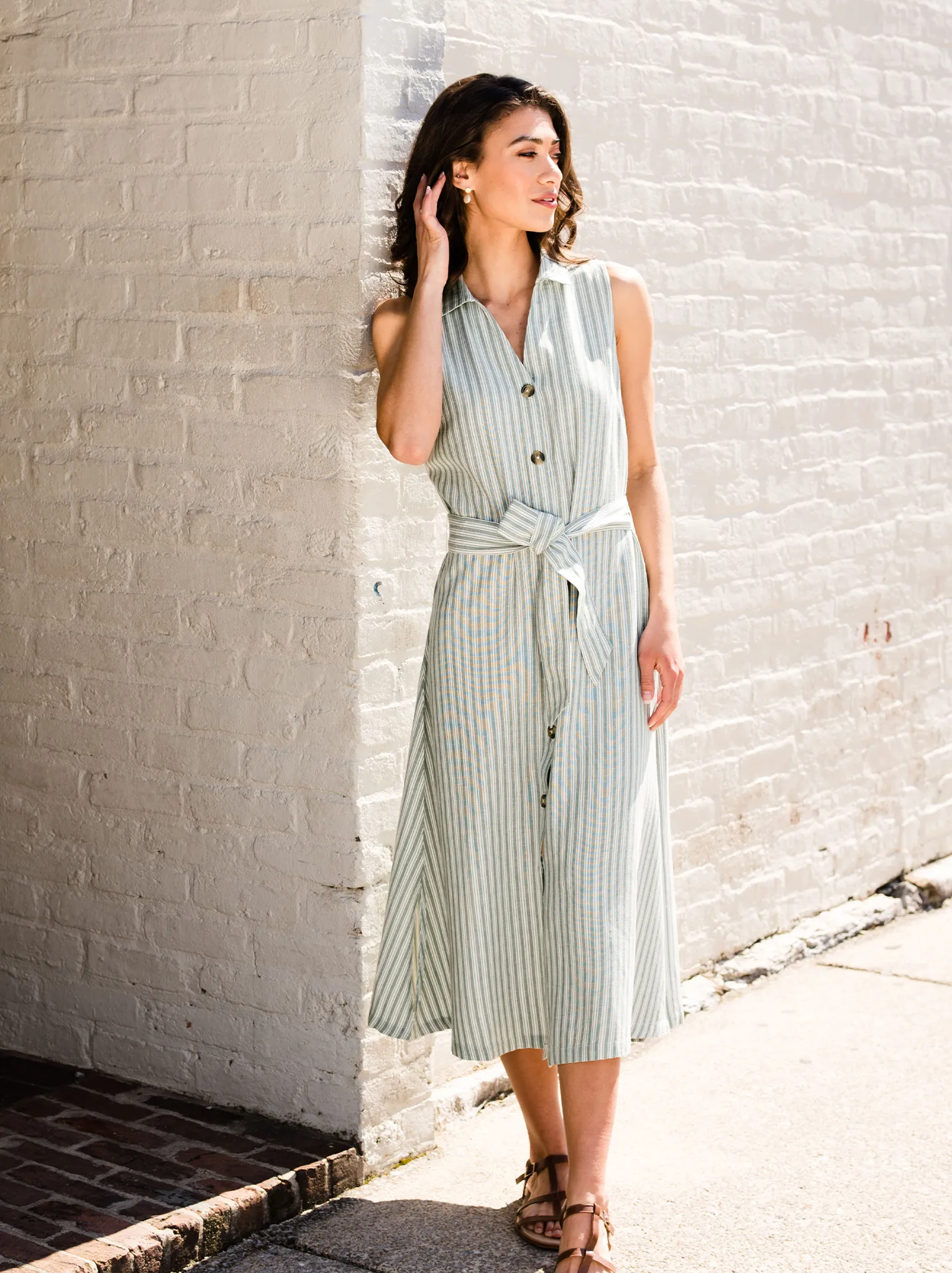 Maddison Button-Front Sleeveless Midi Dress