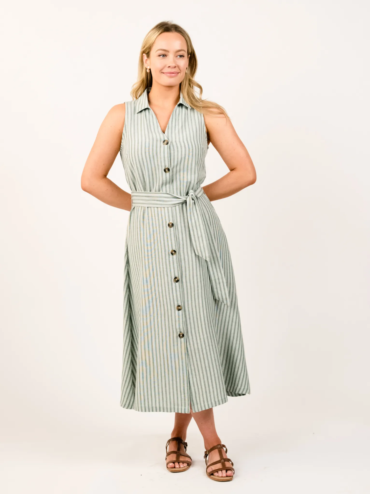 Maddison Button-Front Sleeveless Midi Dress