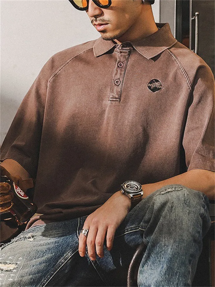Male Retro Trendy Spliced Short Sleeve Polo Shirt