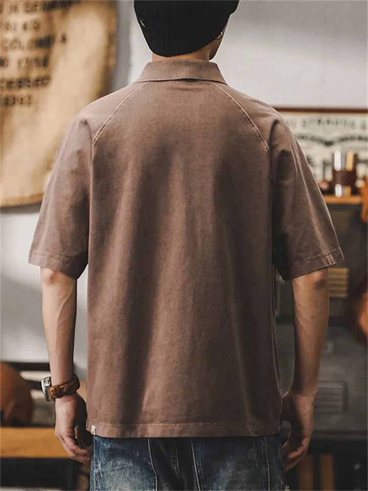 Male Retro Trendy Spliced Short Sleeve Polo Shirt