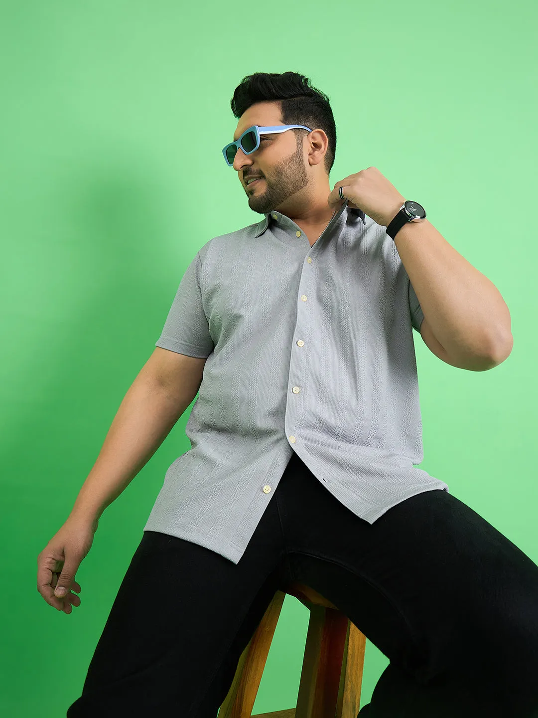 Men Plus Size Cascade Grey Solid Shirt