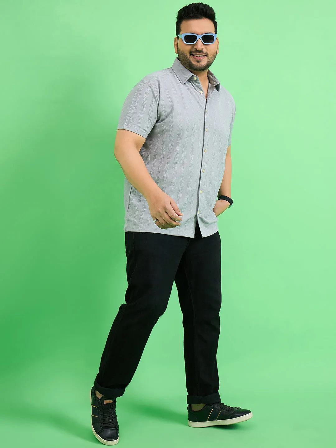 Men Plus Size Cascade Grey Solid Shirt