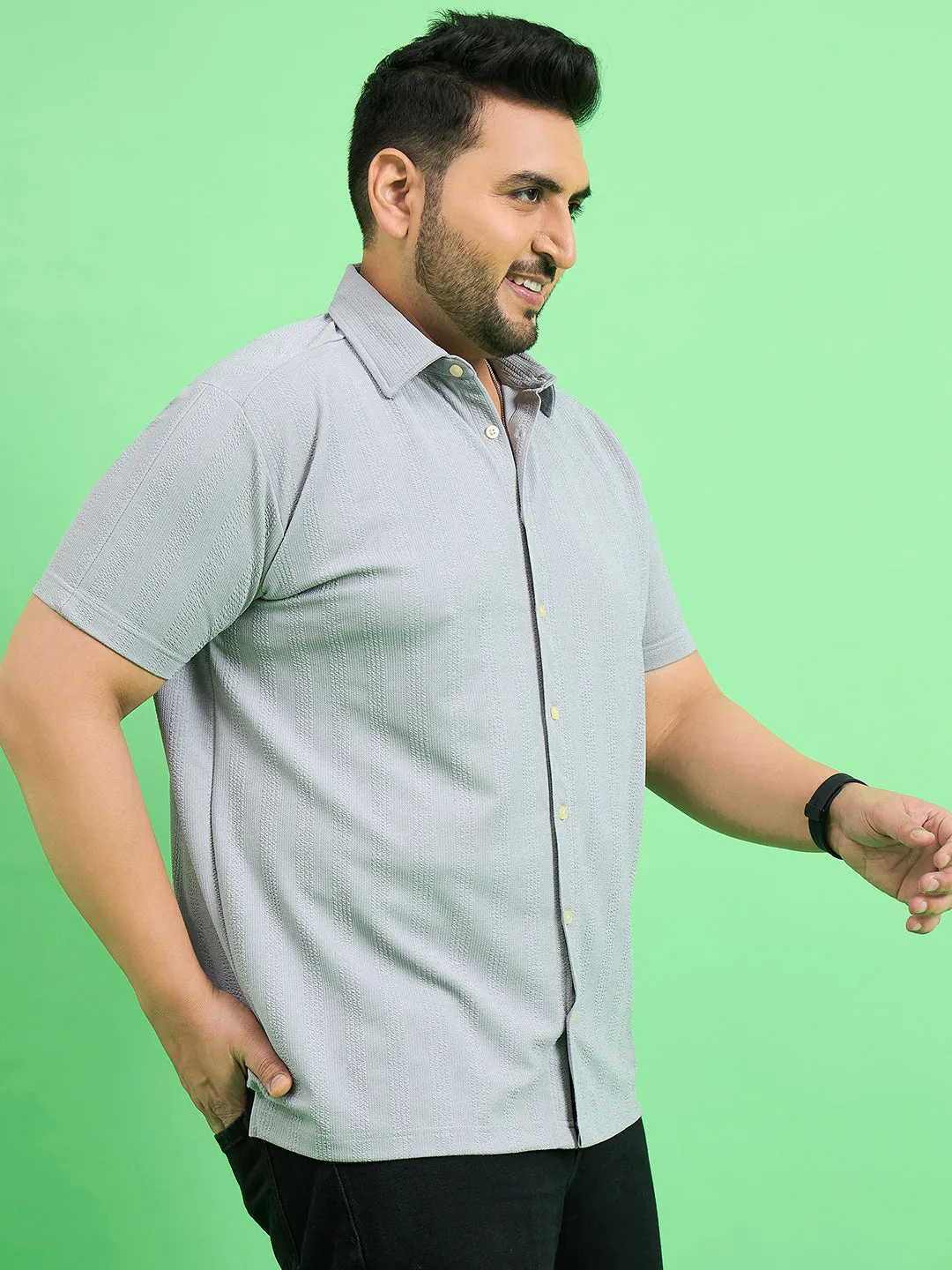 Men Plus Size Cascade Grey Solid Shirt