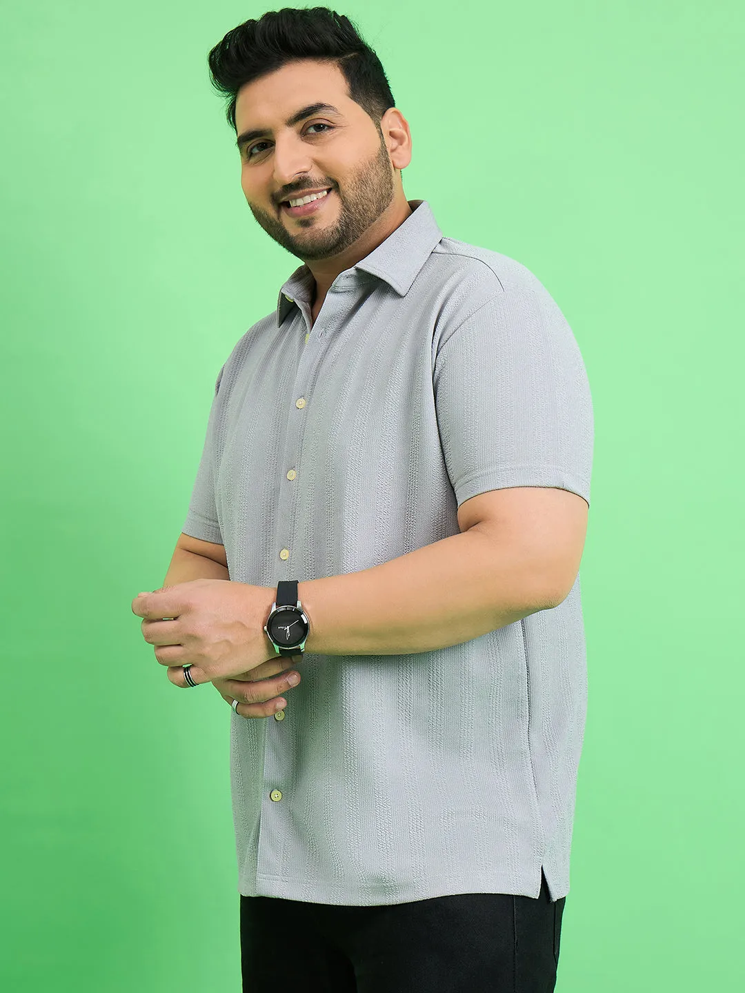 Men Plus Size Cascade Grey Solid Shirt