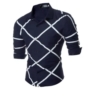 Men's Button down Tailor Fit Soft 100% Cotton Short Sleeve Dress Shirt Navy Blue Check casual And Formal