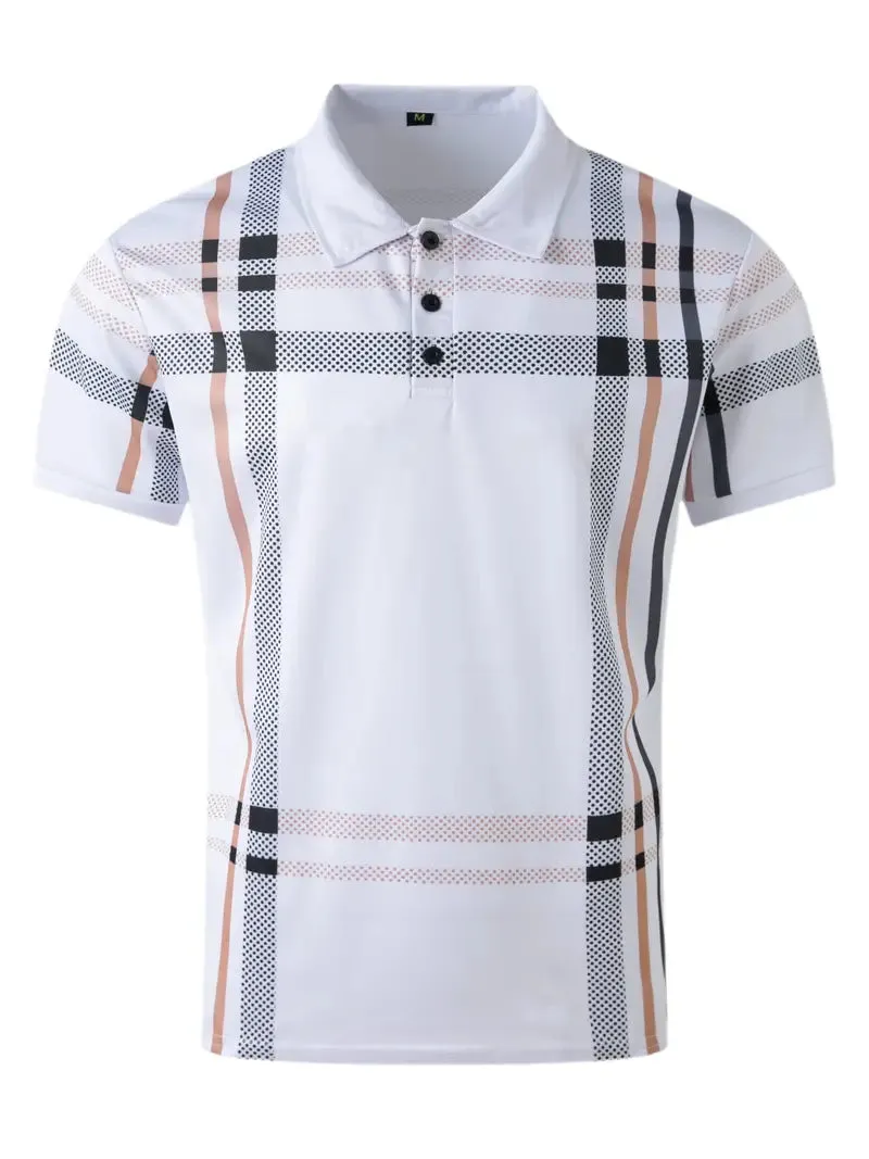 Men's Polo Shirt - Plaid Pattern - Slim Fit - Short Sleeve Button-Down Collar