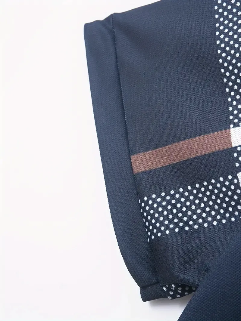 Men's Polo Shirt - Plaid Pattern - Slim Fit - Short Sleeve Button-Down Collar