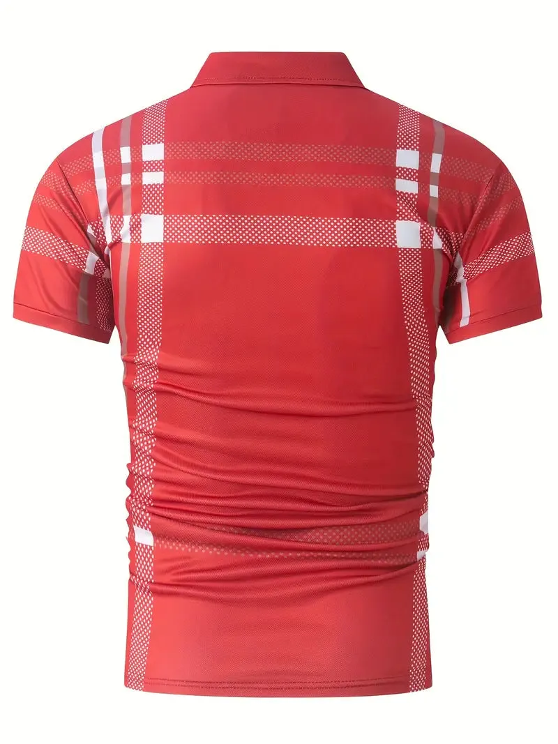 Men's Polo Shirt - Plaid Pattern - Slim Fit - Short Sleeve Button-Down Collar