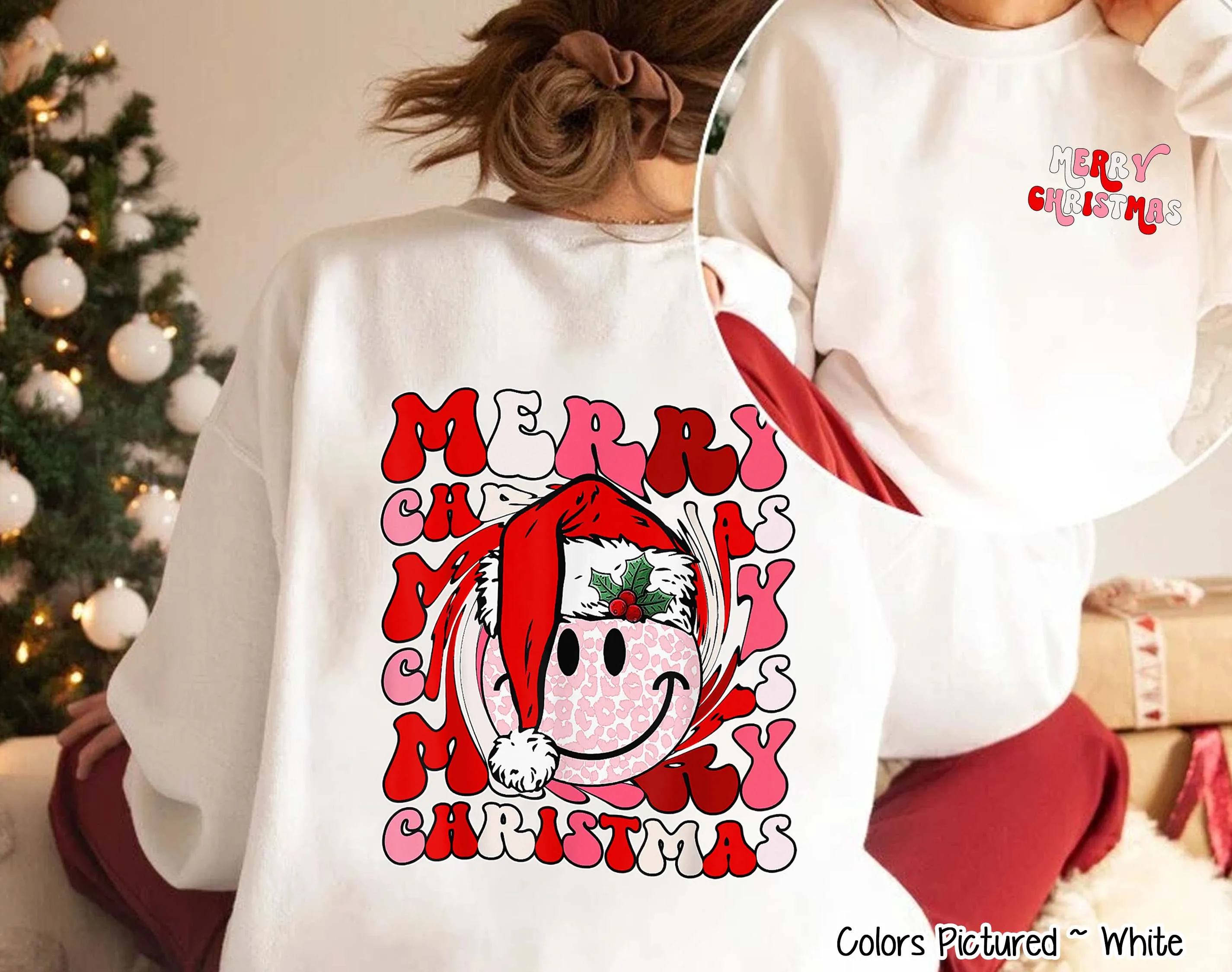 Merry Christmas Festive Smile 2 Sided Tee or Sweatshirt