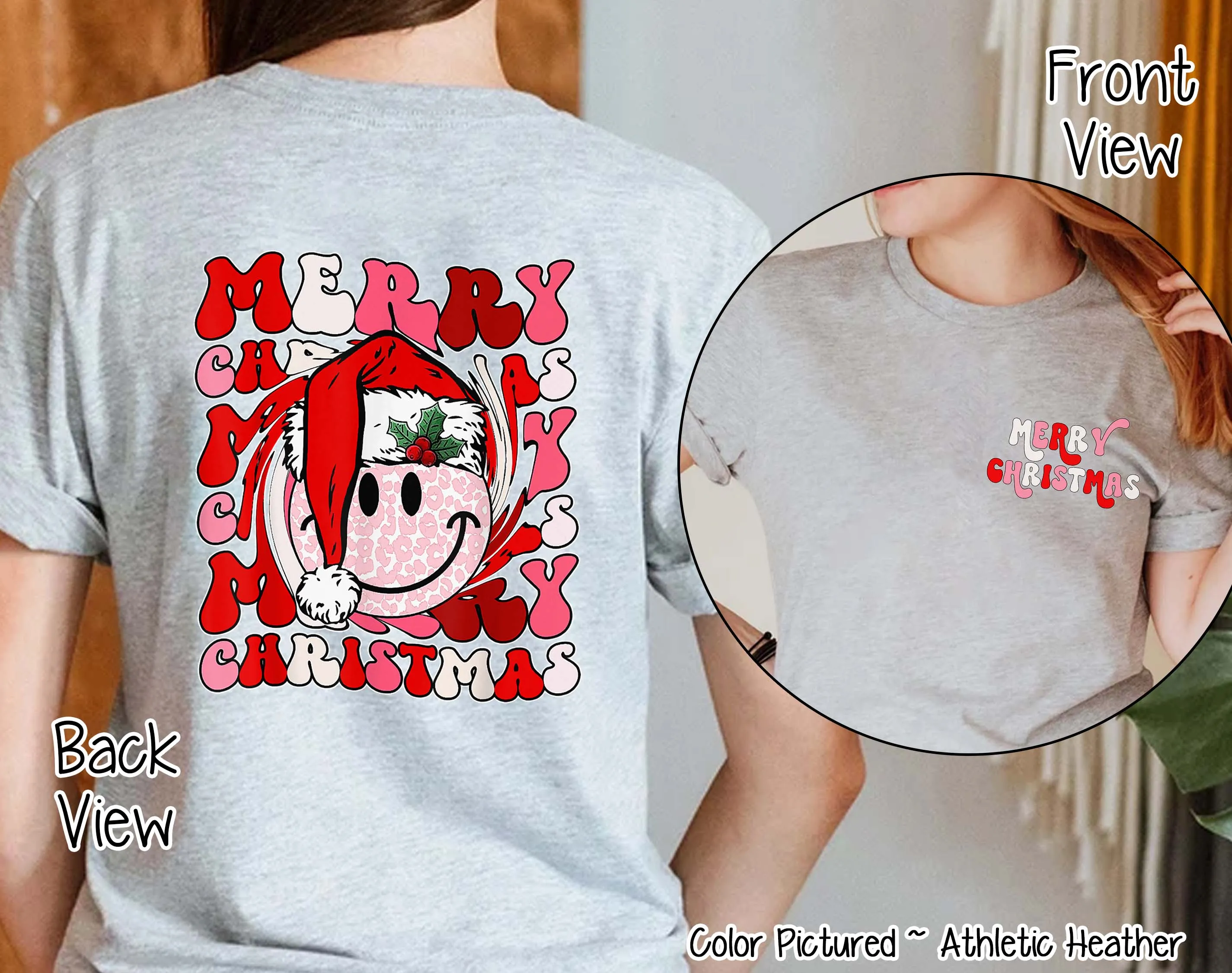 Merry Christmas Festive Smile 2 Sided Tee or Sweatshirt