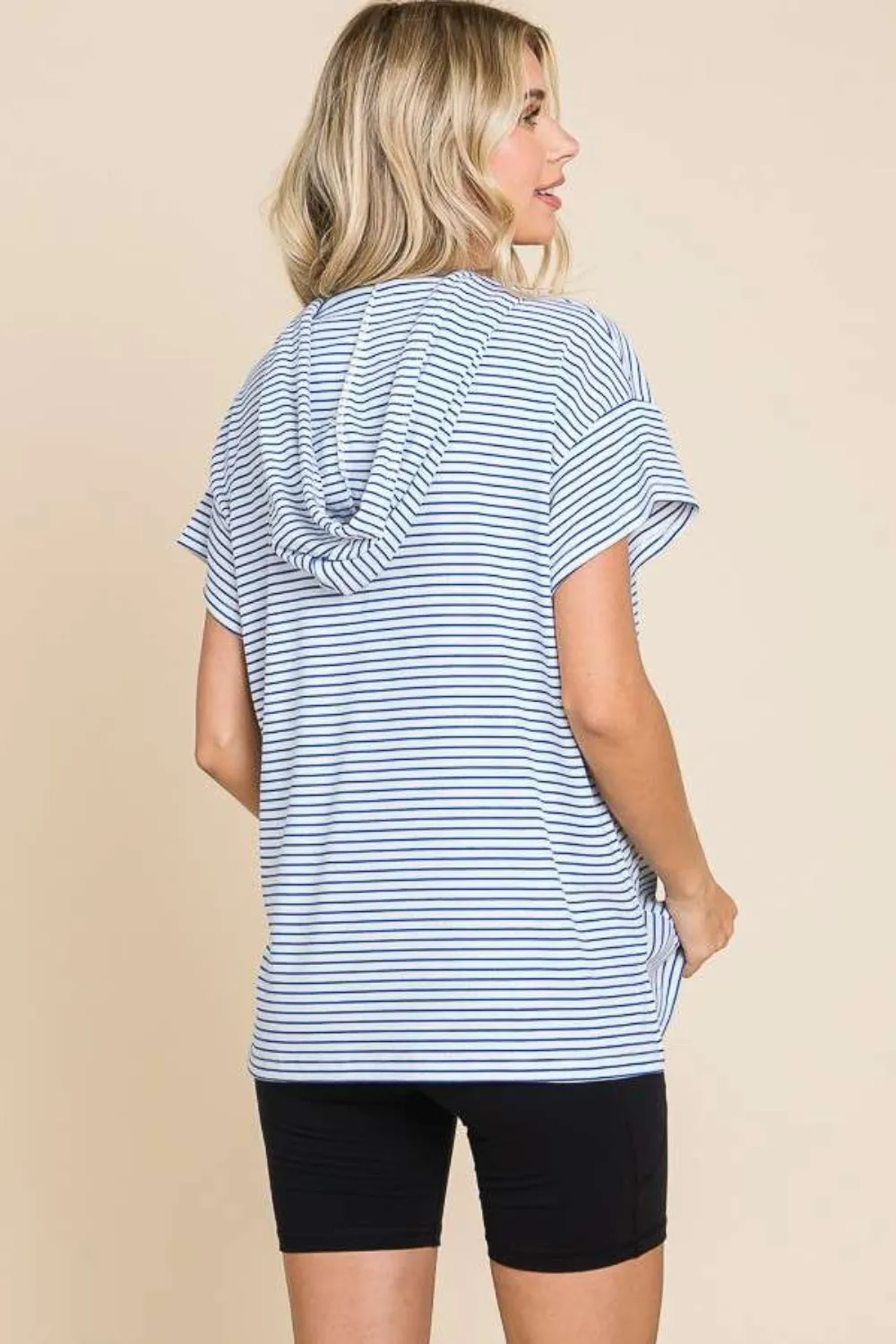 Mina Full Size Striped Short Sleeve Hooded Top