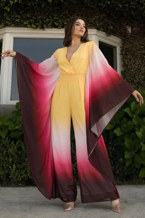 Mustard Burgundy Ombre Ruffled Accents