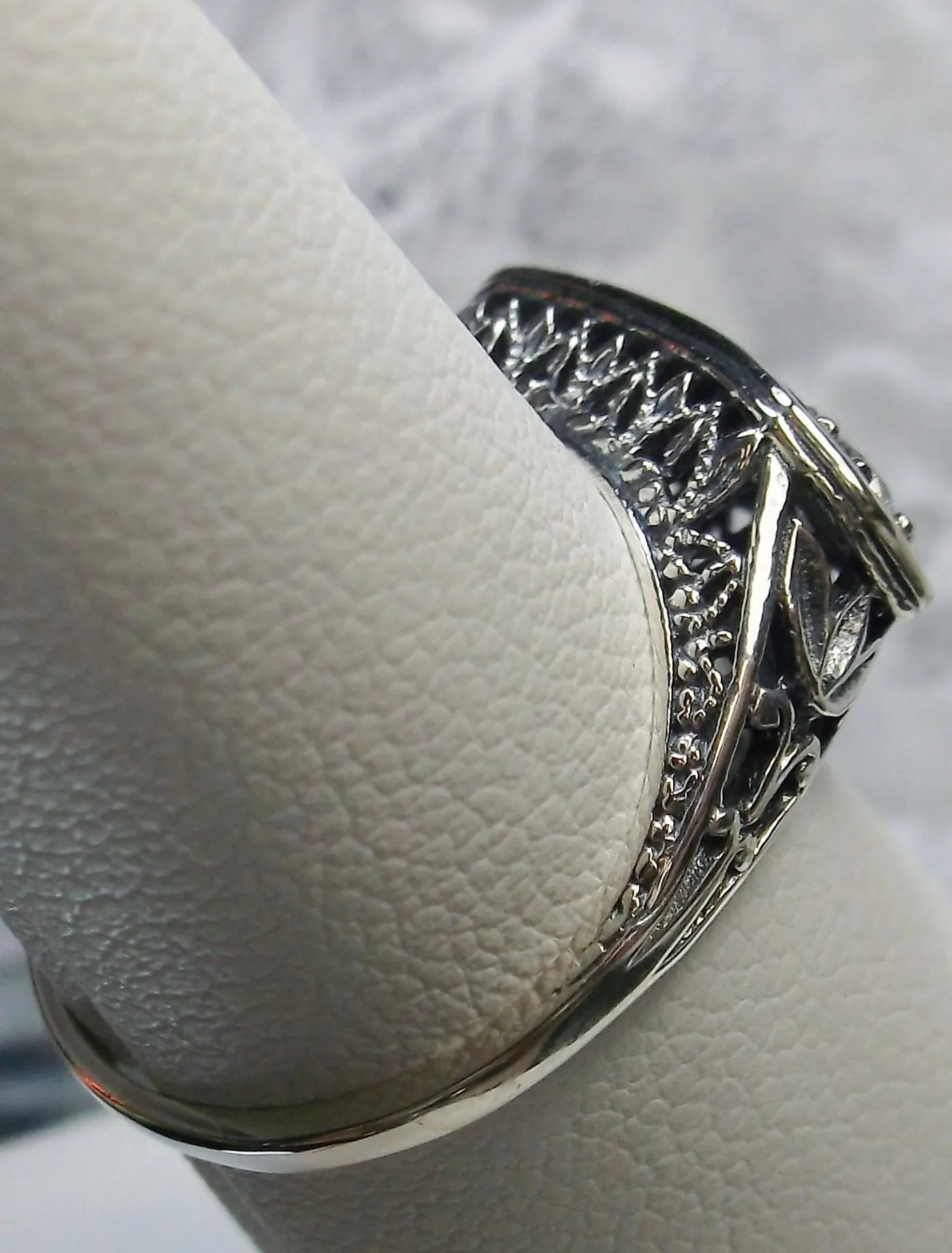 Natural White Topaz Ring, Size 7 Ring, Sterling Silver Lily Leaf Filigree, Edwardian Jewelry #D197 - Ready to Ship
