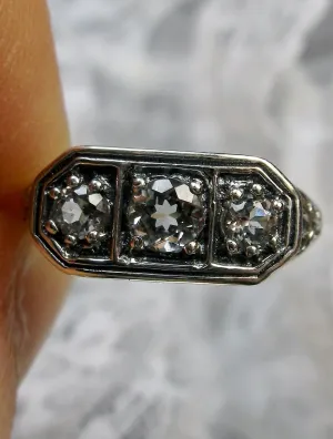 Natural White Topaz Ring, Sterling Silver Lily Leaf Filigree, Edwardian Jewelry #D197 - Ready to Ship