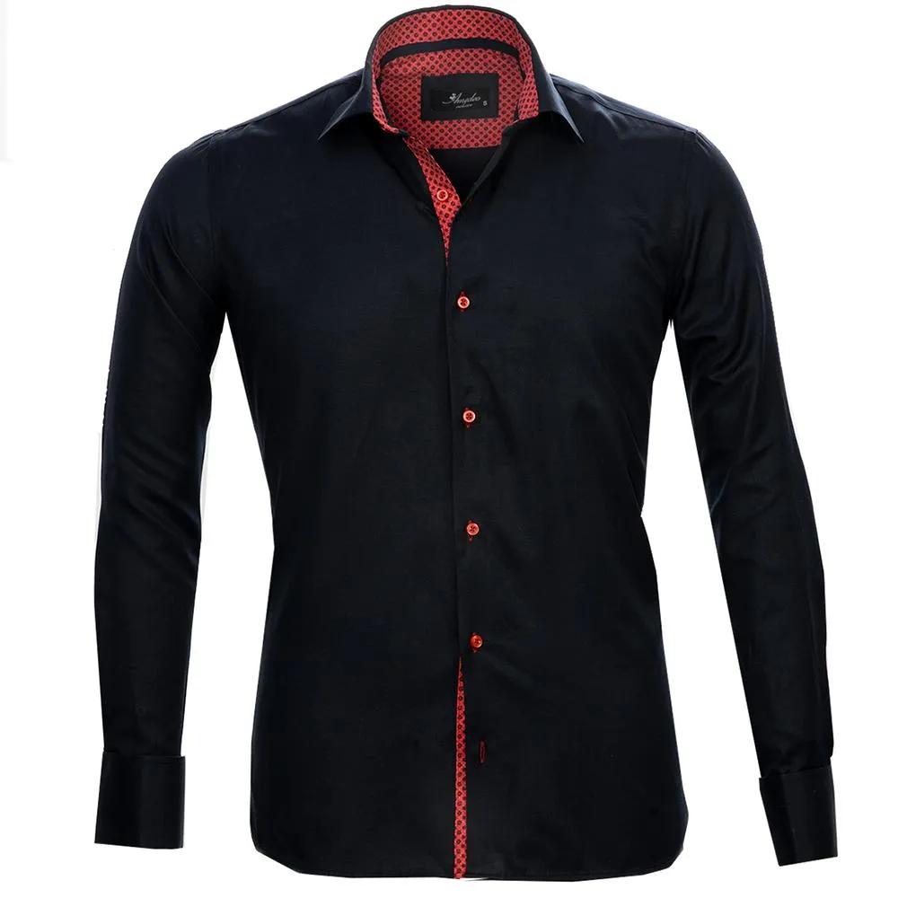 Navy Blue Red Mens Slim Fit Designer French Cuff Shirt - tailored Cotton Shirts for Work and Casual Wear