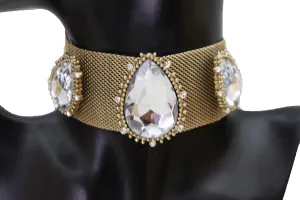 New Jewelry Gold Mesh Metal Wide Band Choker Necklace Silver Beads Cool Look