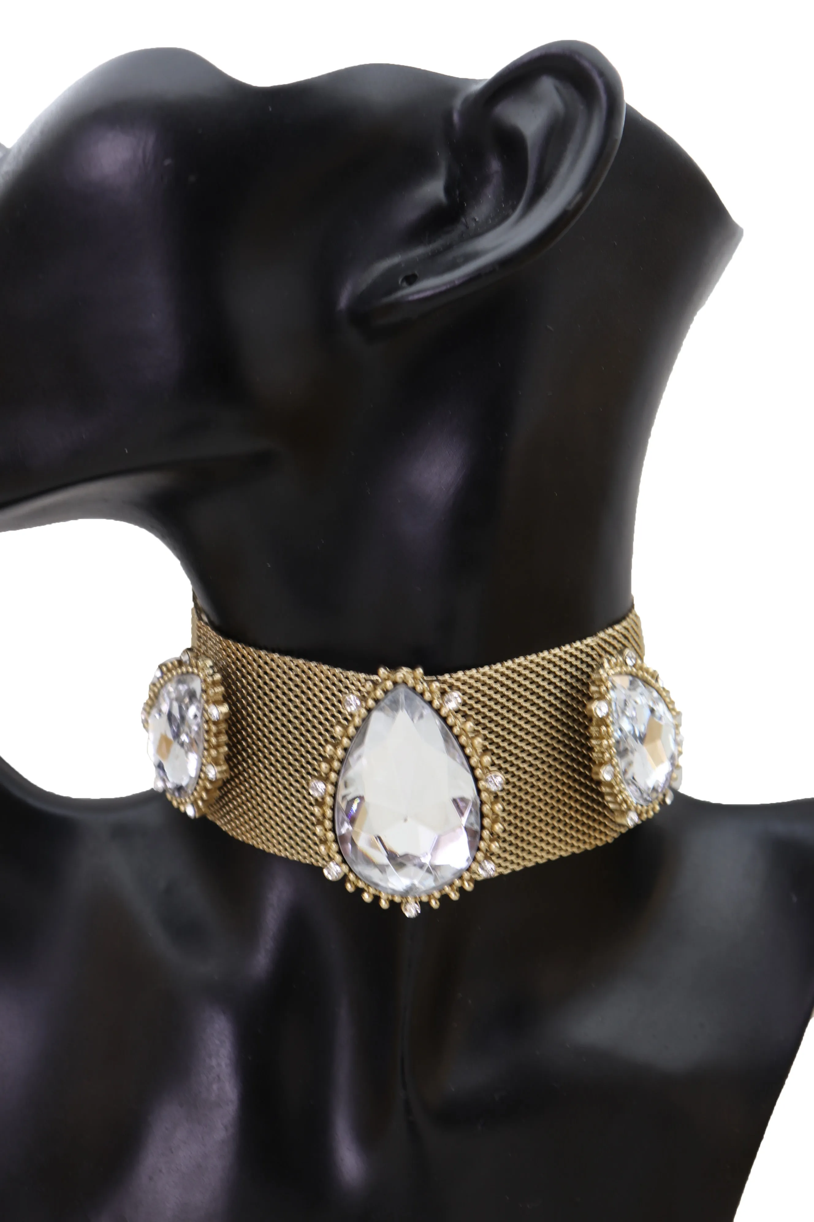 New Jewelry Gold Mesh Metal Wide Band Choker Necklace Silver Beads Cool Look