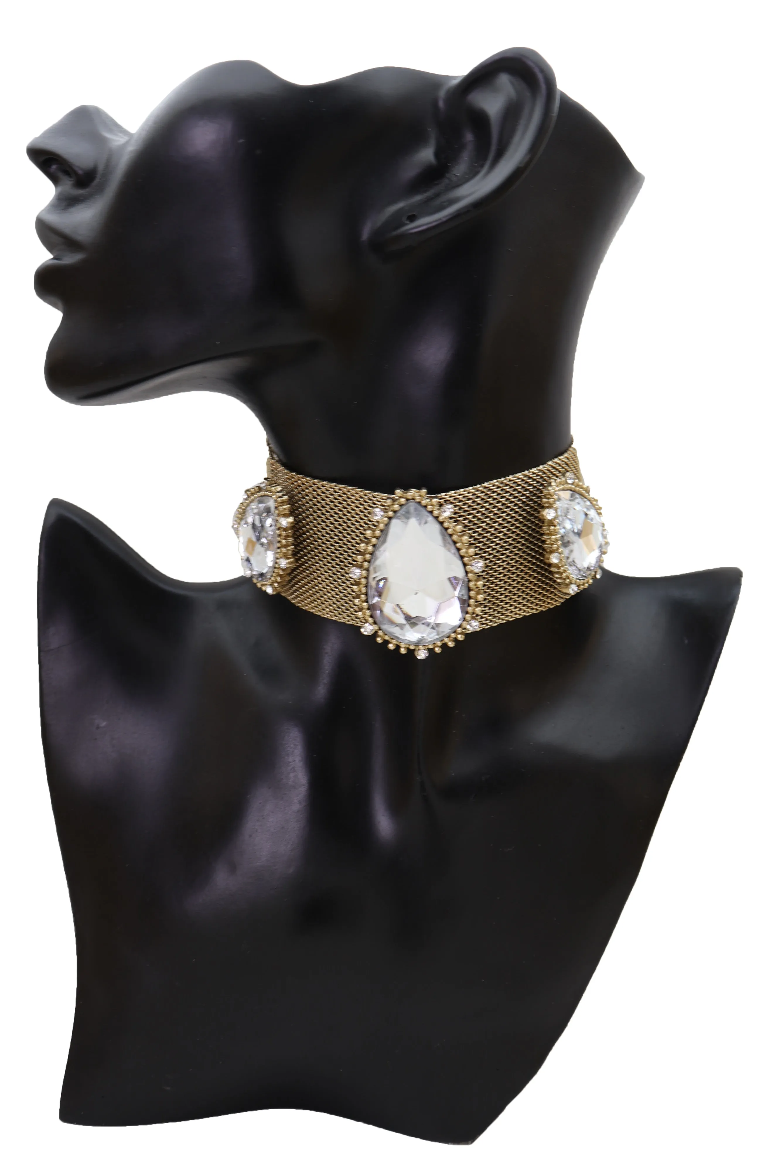 New Jewelry Gold Mesh Metal Wide Band Choker Necklace Silver Beads Cool Look