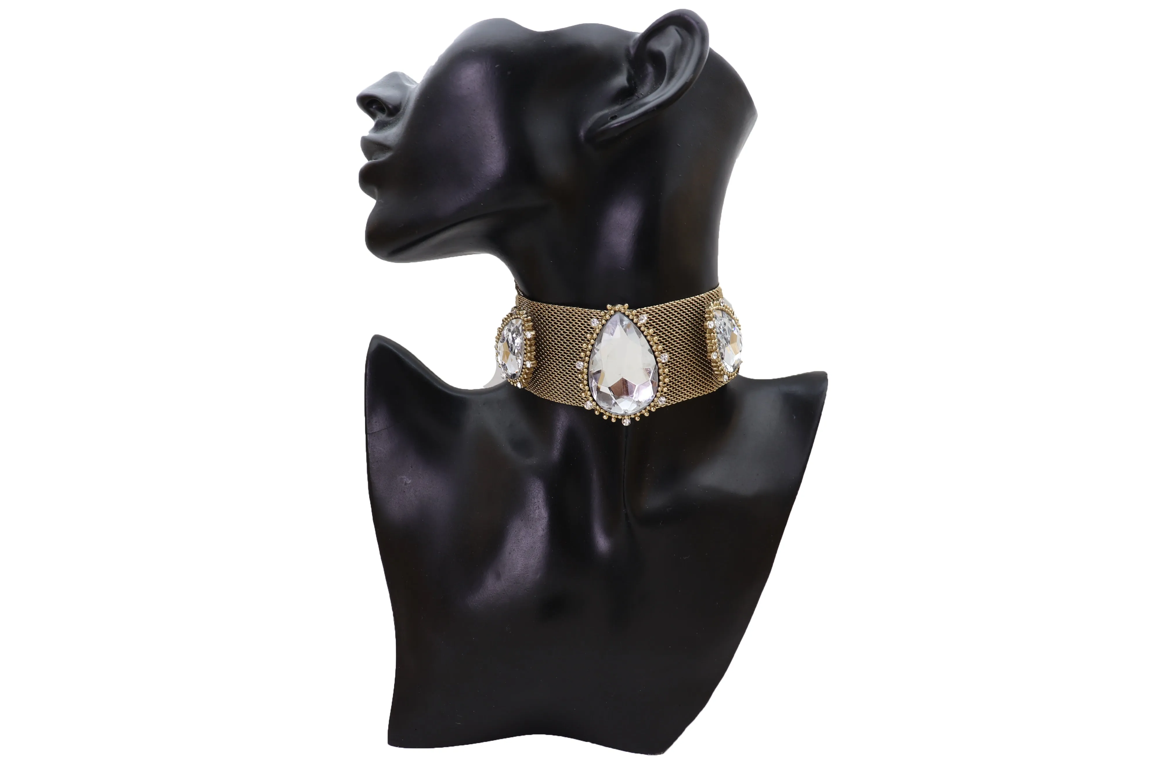New Jewelry Gold Mesh Metal Wide Band Choker Necklace Silver Beads Cool Look