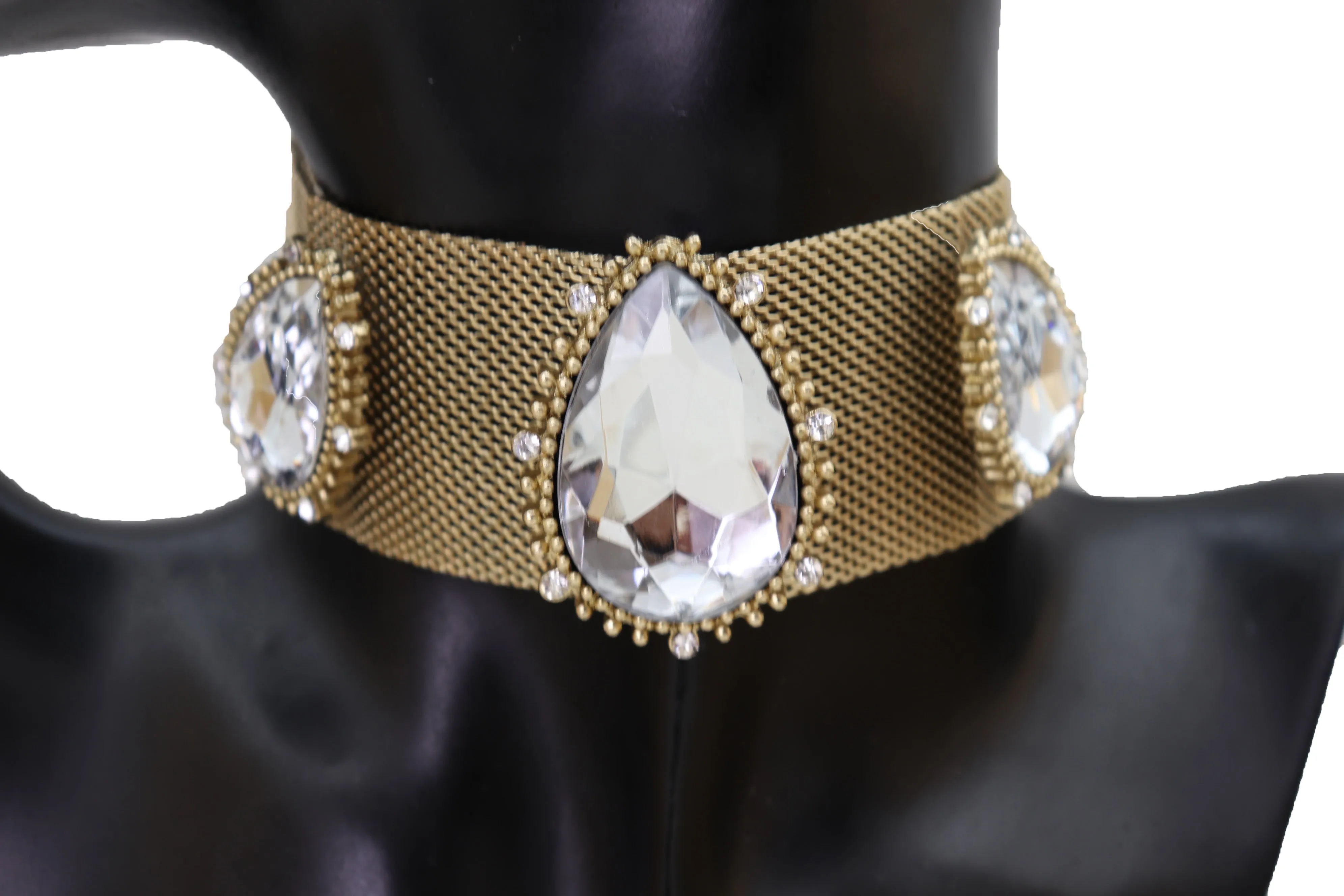 New Jewelry Gold Mesh Metal Wide Band Choker Necklace Silver Beads Cool Look