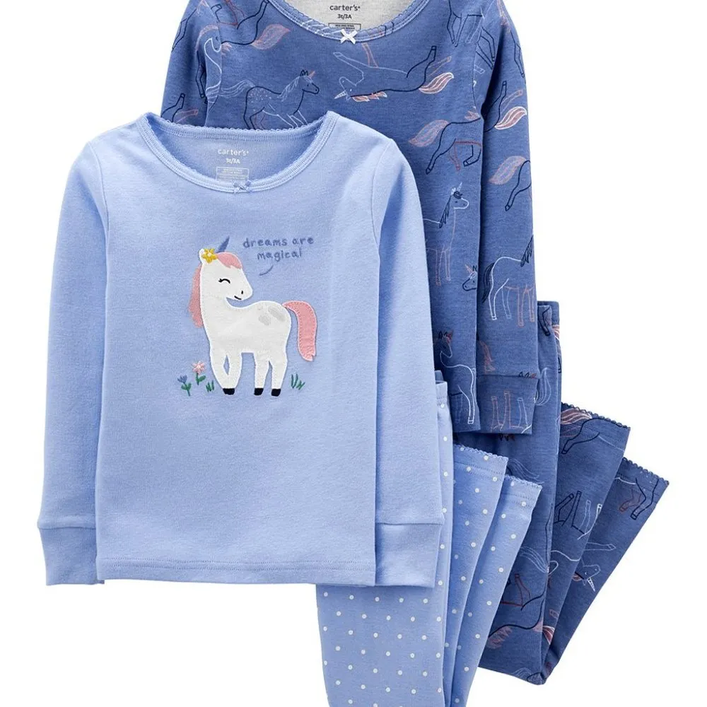 NWT4-Piece Unicorn 100% Snug Fit Cotton PJs