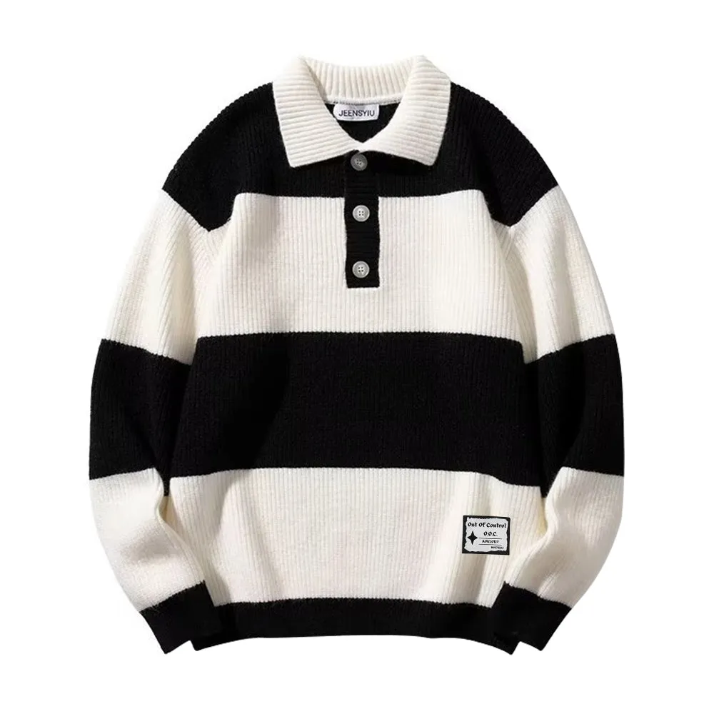 OOC' Preppy Contrast Color Couple Polo Sweater