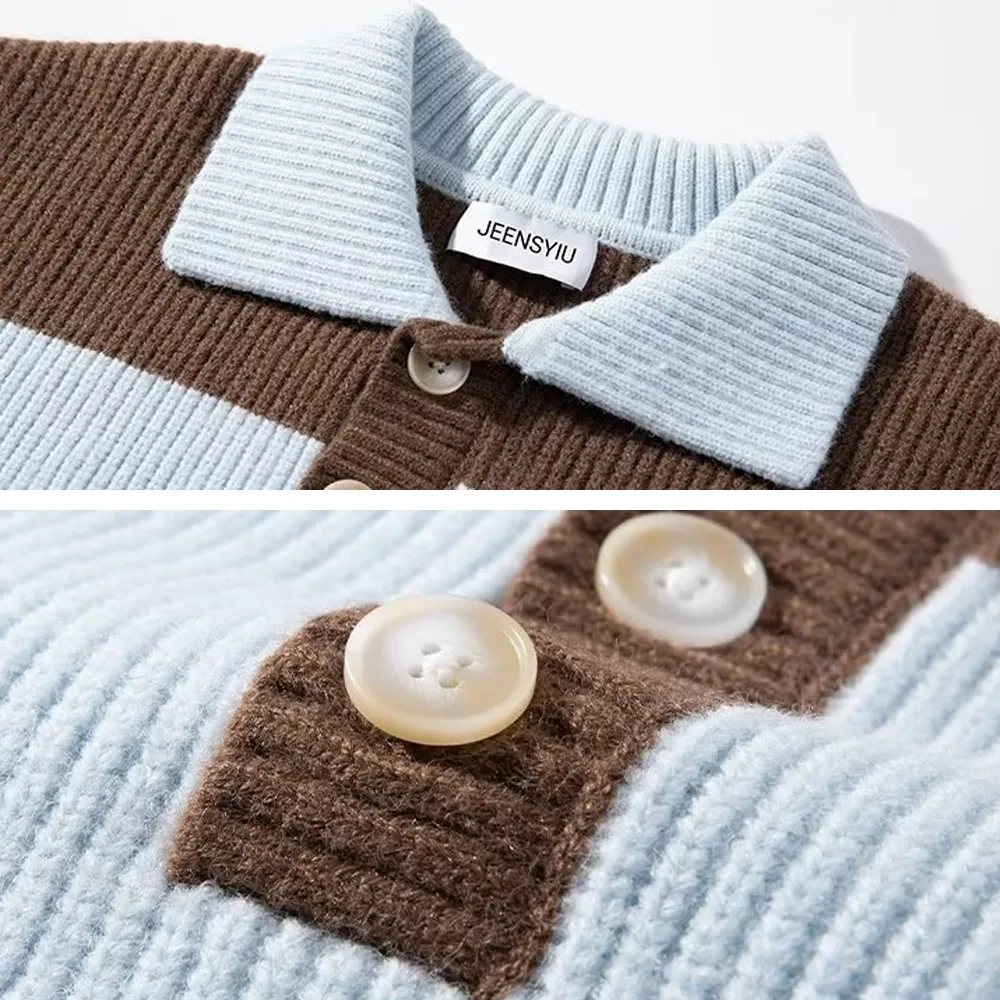 OOC' Preppy Contrast Color Couple Polo Sweater