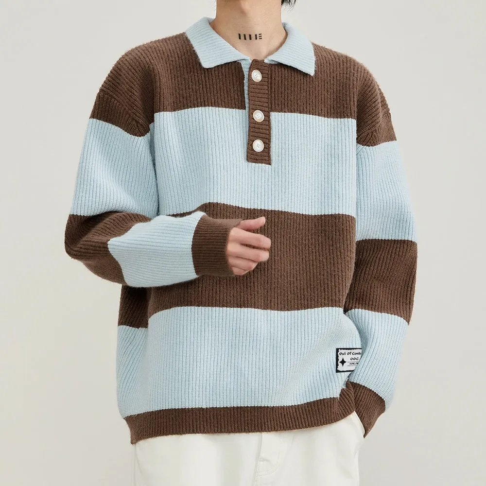 OOC' Preppy Contrast Color Couple Polo Sweater