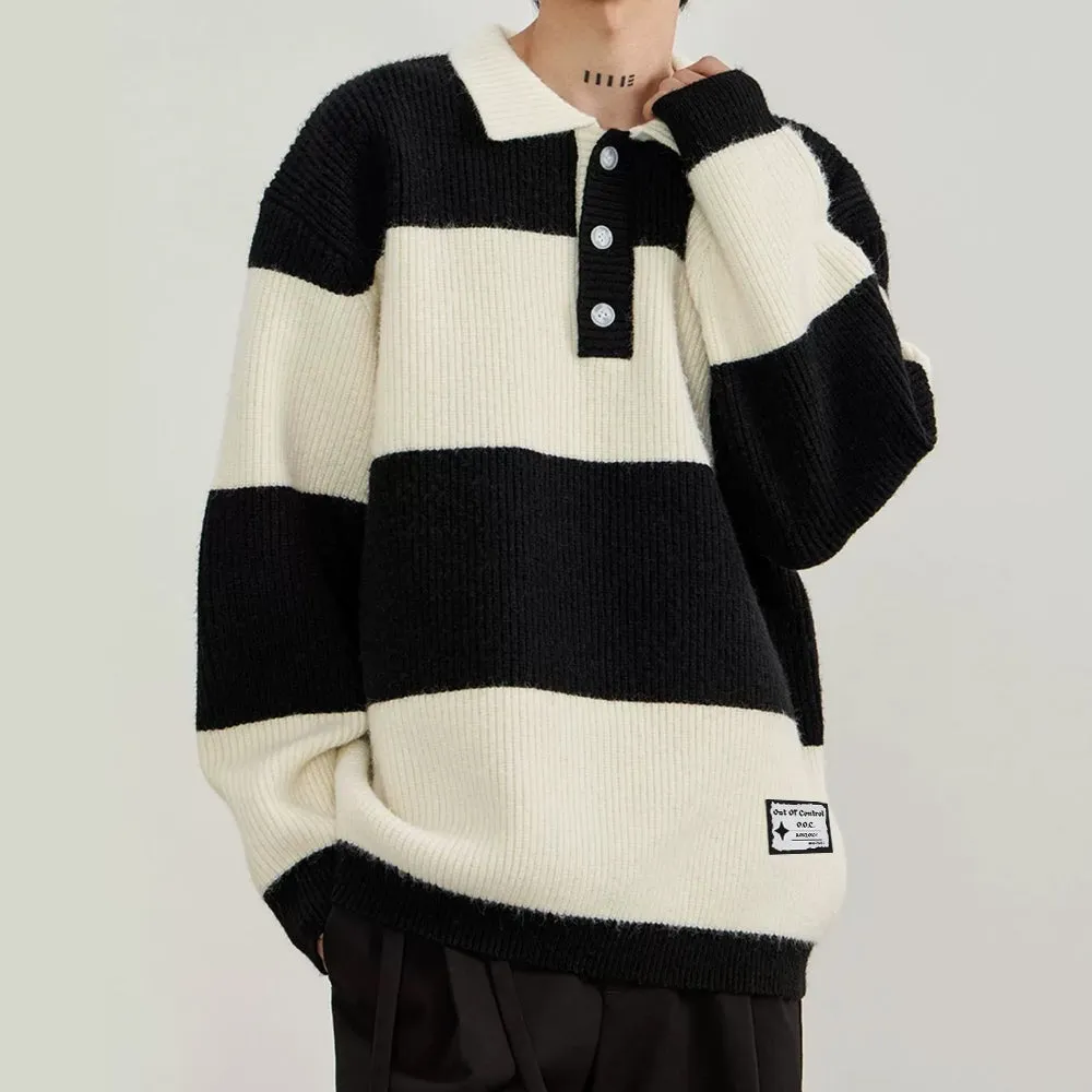 OOC' Preppy Contrast Color Couple Polo Sweater