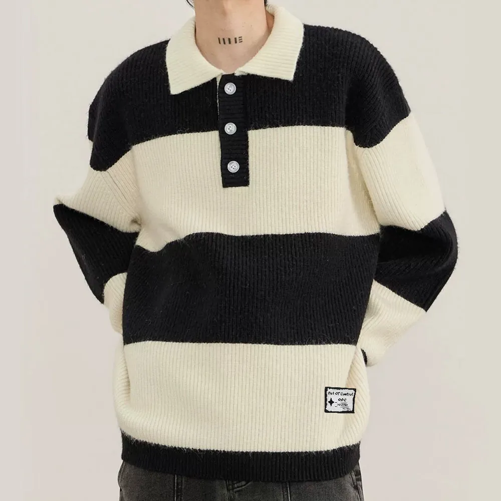 OOC' Preppy Contrast Color Couple Polo Sweater