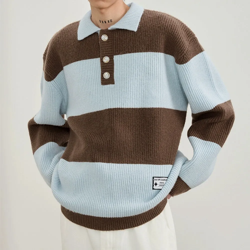 OOC' Preppy Contrast Color Couple Polo Sweater