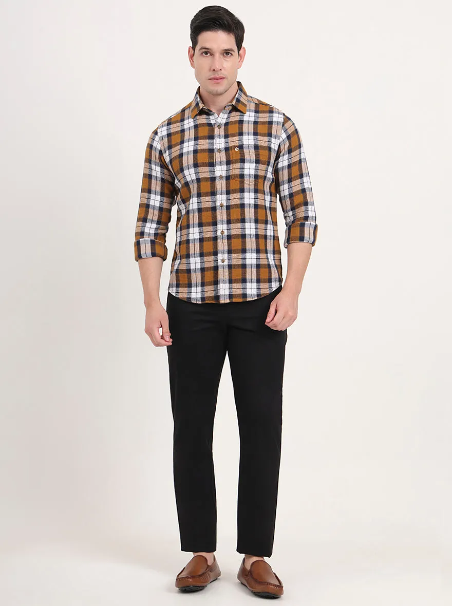 Orange & White Checked Slim Fit Casual Shirt | Greenfibre