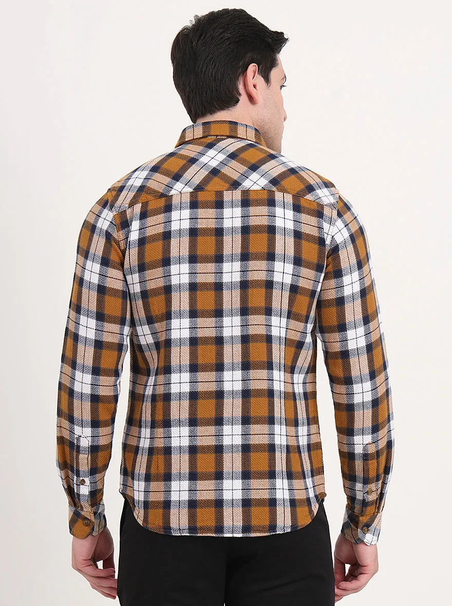 Orange & White Checked Slim Fit Casual Shirt | Greenfibre