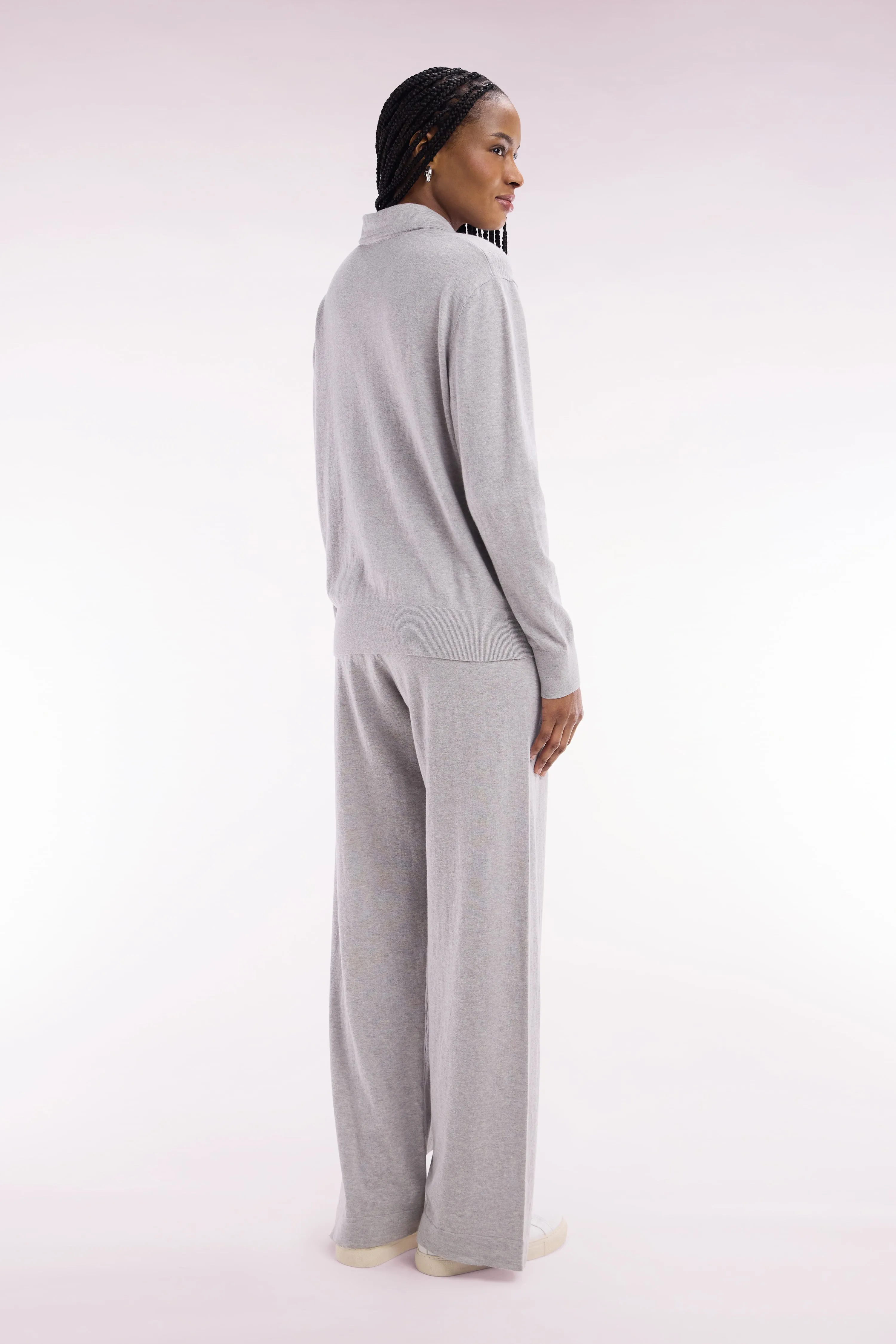 Pantalon à jambe large en coton biologique et cachemire gris coupe décontractée