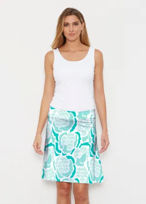 Peonies Aqua (8082) ~ Silky Brenda Skirt 21 inch