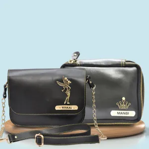 Personalized Mini make up kit   Chained Sling bag - Black