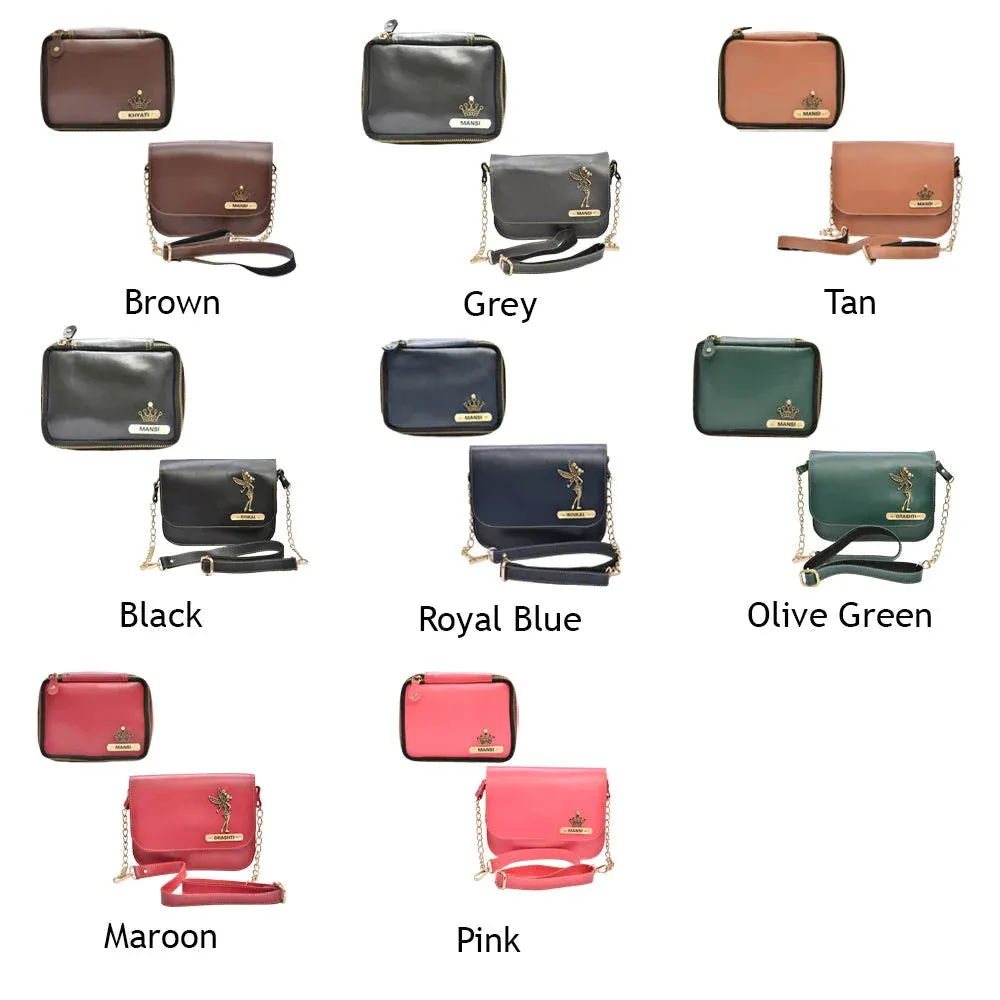 Personalized Mini make up kit   Chained Sling bag - Wine