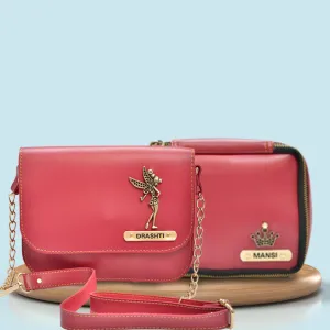 Personalized Mini make up kit   Chained Sling bag - Wine