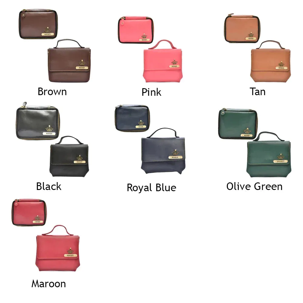 Personalized Mini make up kit   Sling bag - Tan
