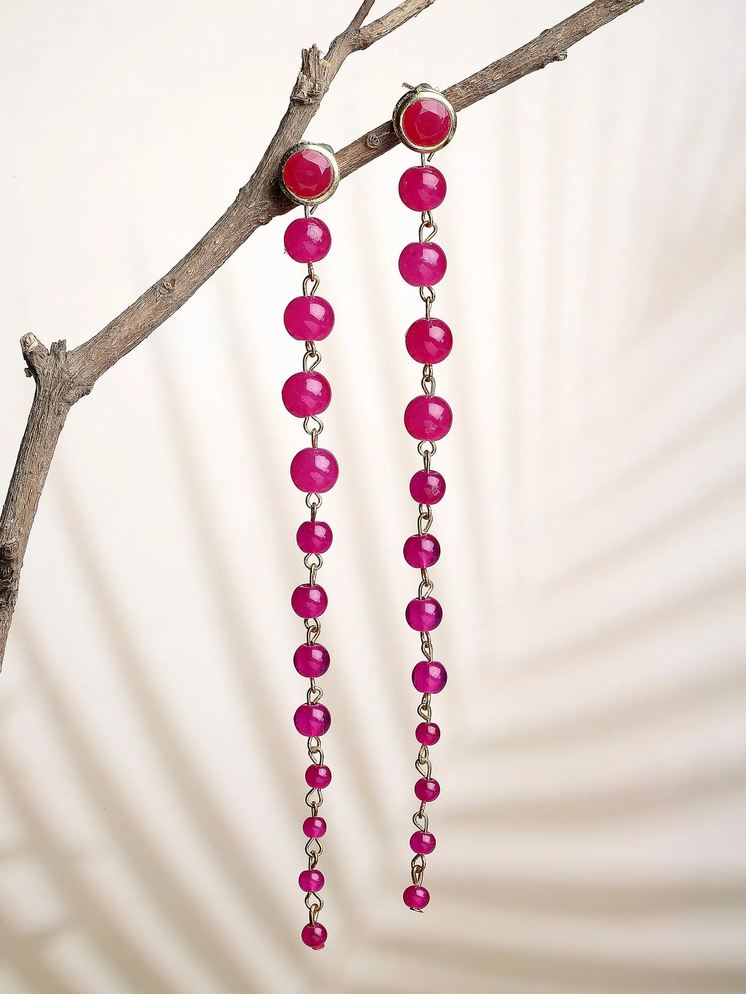 Pink Beads Long Dangler Earrings