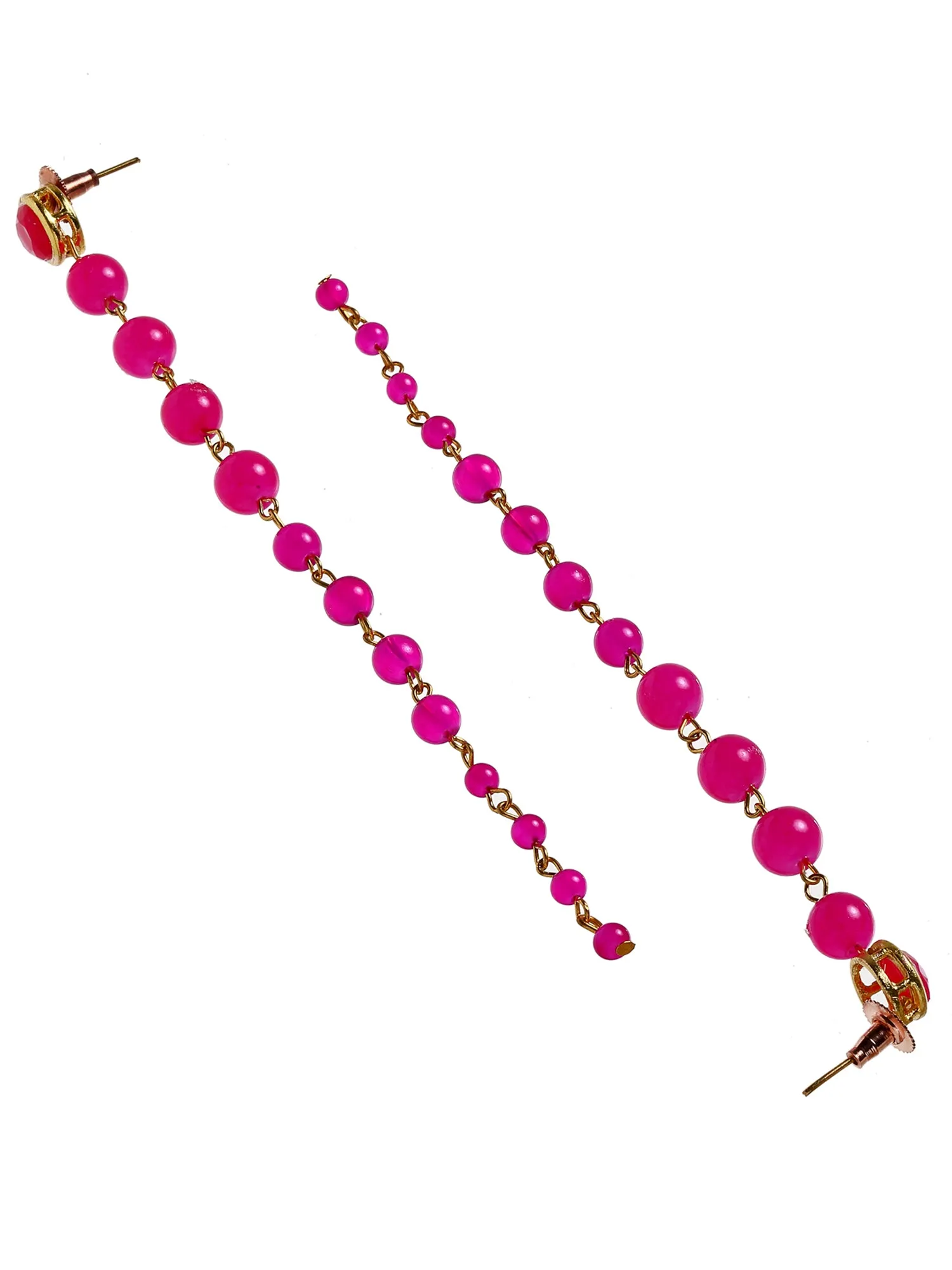 Pink Beads Long Dangler Earrings